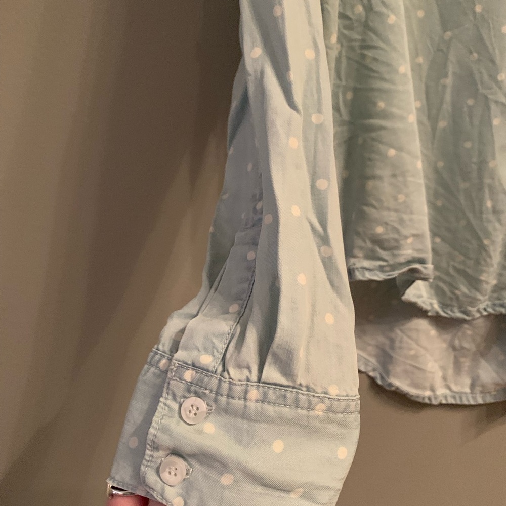 Chambray Button Down Shirt With Polka Dots In Gre… - image 5